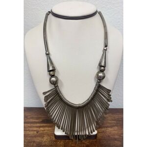 VTG Estate Artisan Silver Plate & Leather Cord Fringe Boho Inspired Necklace! 55